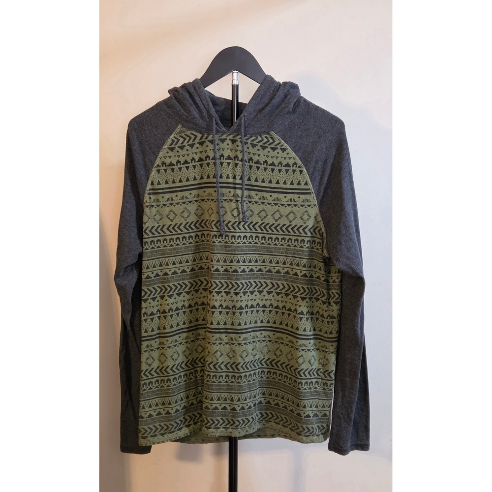 Aeropostale Gray Green Raglan Hooded Pullover Women's Size M Geometric Print